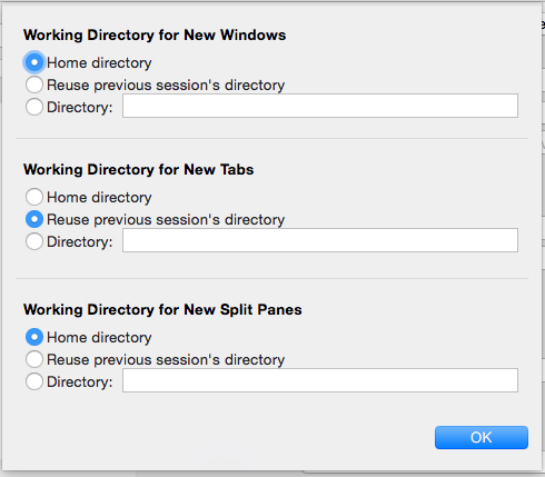 Advanced working directory settings